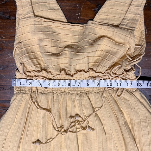 Vintage 90s Free People Yellow Ankle Thick Cotton Sun Dress With Lace Up Sides S - Picture 13 of 13